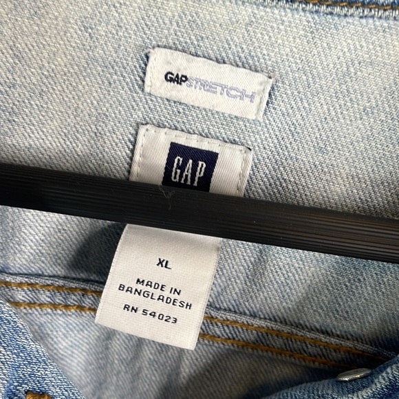 GAP Stretch Retro Jean Jacket Blue Light Wash Denim Flap Chest Pockets Size XL - Picture 9 of 12